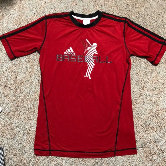 Boys Adidas Climalite Baseball graphic Red/Black Top size L - Picture 1 of 8